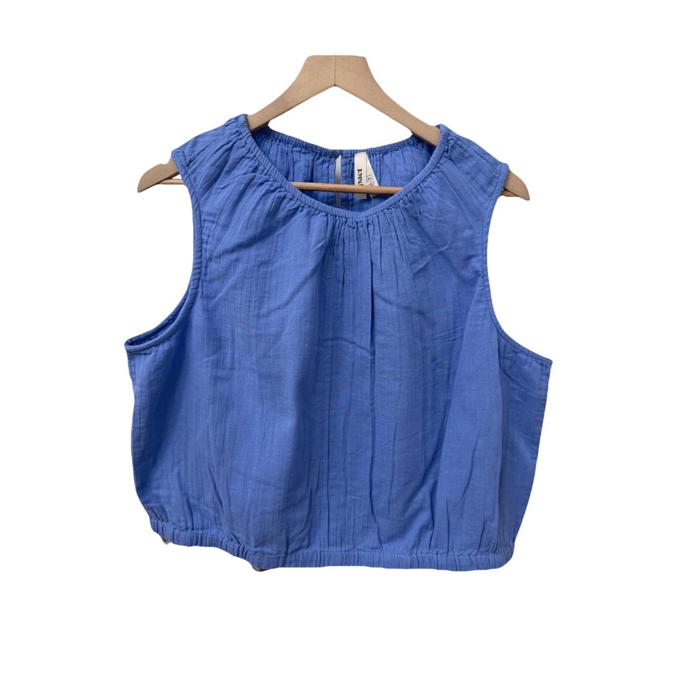 Pact Sleeveless Top XL Blue Organic Cotton Gauze Elastic Hem Blouse